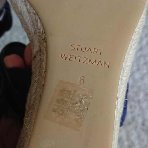 Stuart Weitzman navy Blue Twist Suede Wedge Sandals size 6.5 - Picture 11 of 13